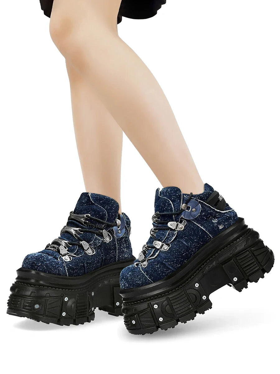 Punk rock metal decoration lace-up design super-high heel platform Shoes