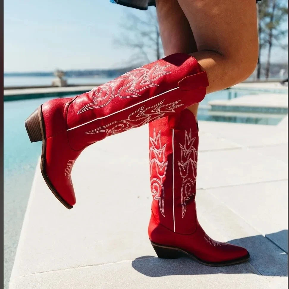 Red Embroidered Western Boots