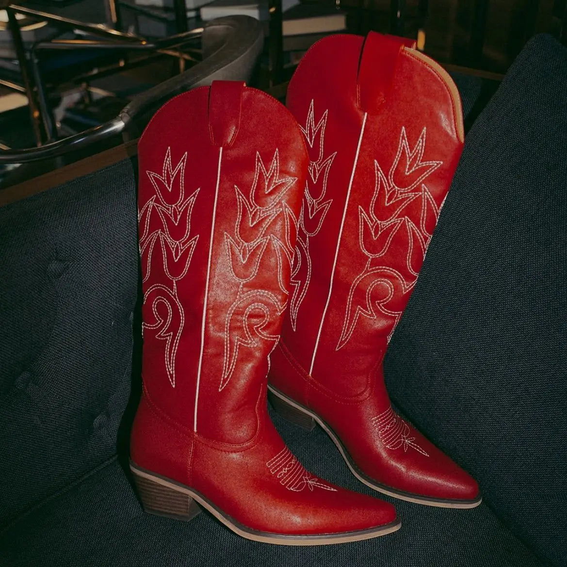 Red Embroidered Western Boots