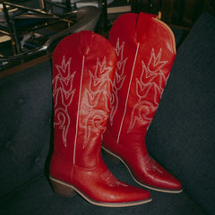 Red Embroidered Western Boots