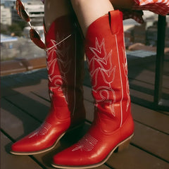 Red Embroidered Western Boots
