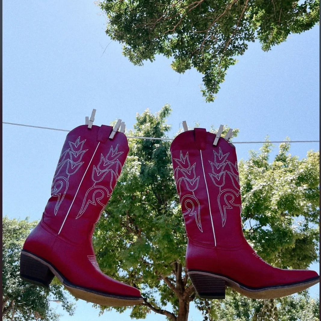 Red Embroidered Western Boots