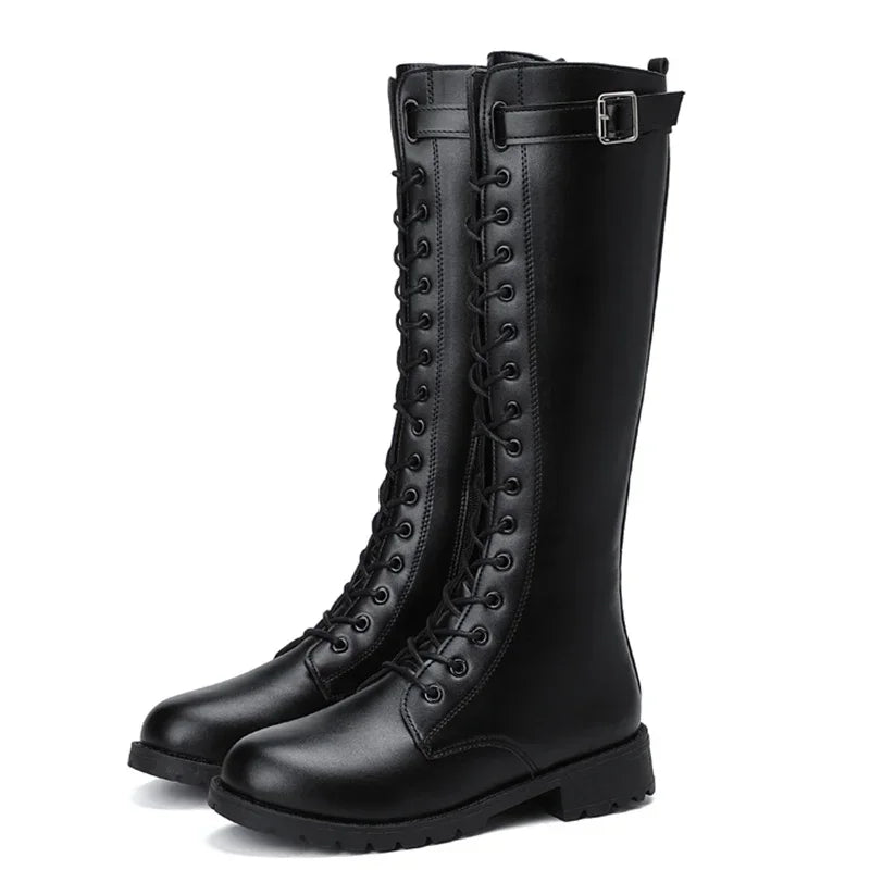 Retro Black Thick Bottom Long Boots
