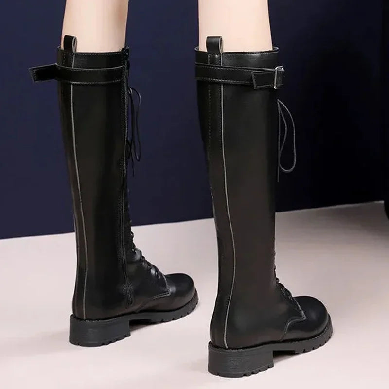 Retro Black Thick Bottom Long Boots