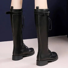 Retro Black Thick Bottom Long Boots