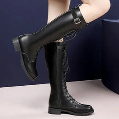 Retro Black Thick Bottom Long Boots