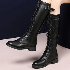 Retro Black Thick Bottom Long Boots