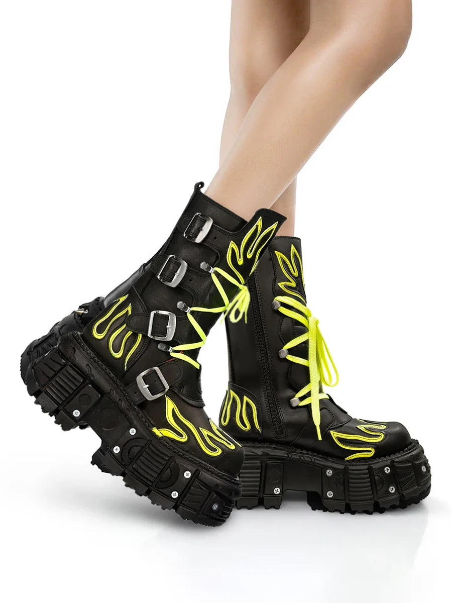Retro dark punk biker Boots