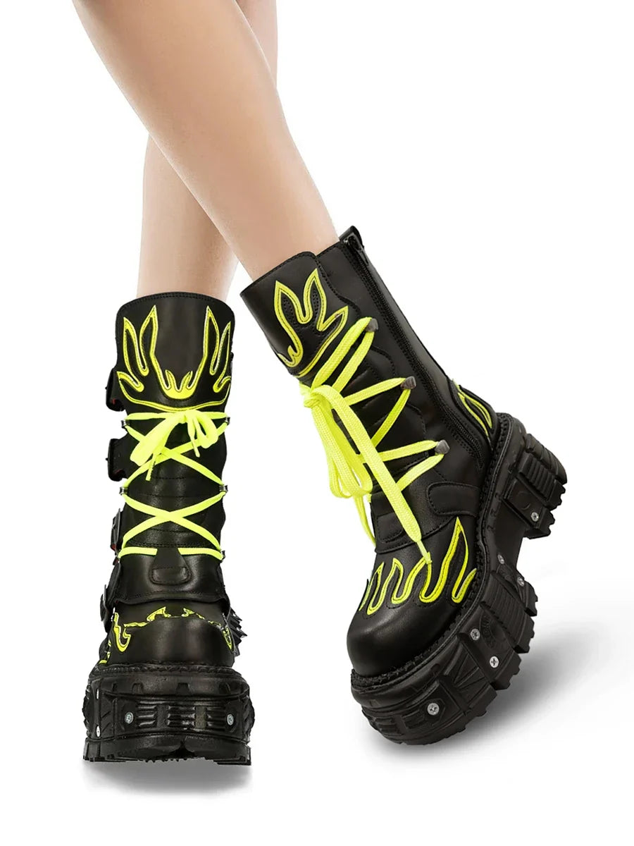 Retro dark punk biker Boots