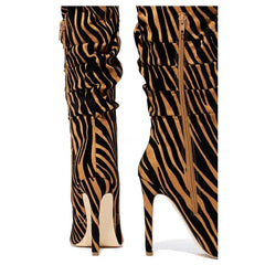 Ruched Tiger Stiletto Knee Boots