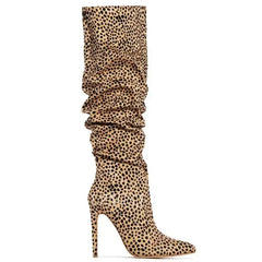 Ruched Tiger Stiletto Knee Boots