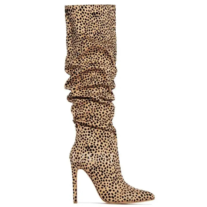 Ruched Tiger Stiletto Knee Boots