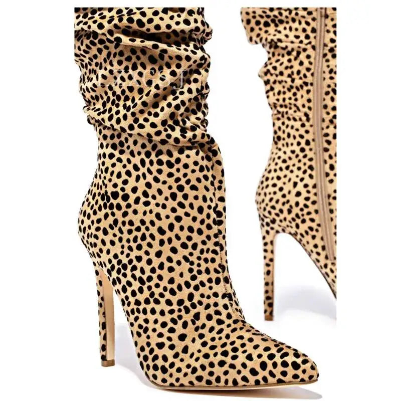 Ruched Tiger Stiletto Knee Boots