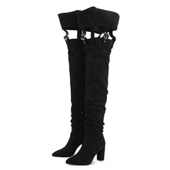 Sexy Belt Buckle Suede Over The Knee Boots