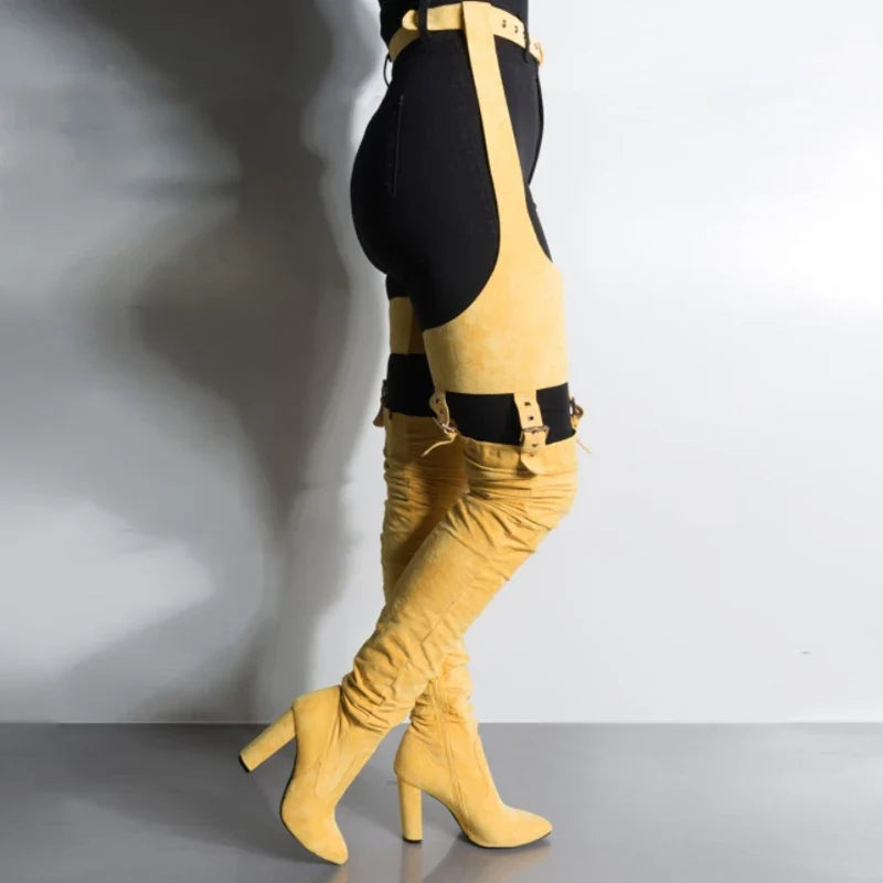 Sexy Belt Buckle Suede Over The Knee Boots