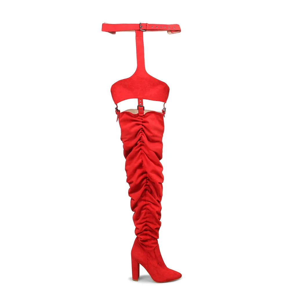 Sexy Belt Buckle Suede Over The Knee Boots