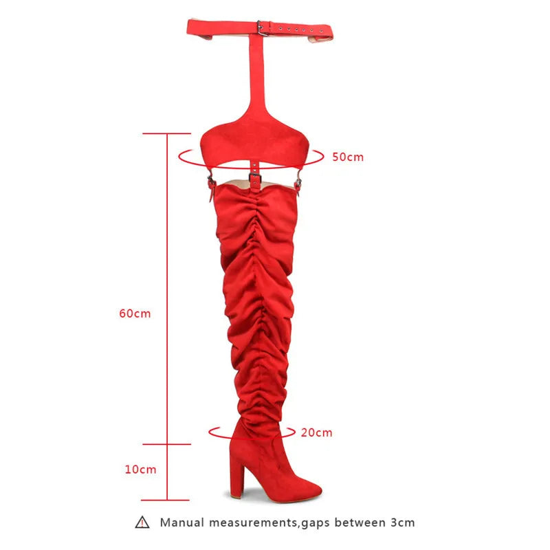 Sexy Belt Buckle Suede Over The Knee Boots