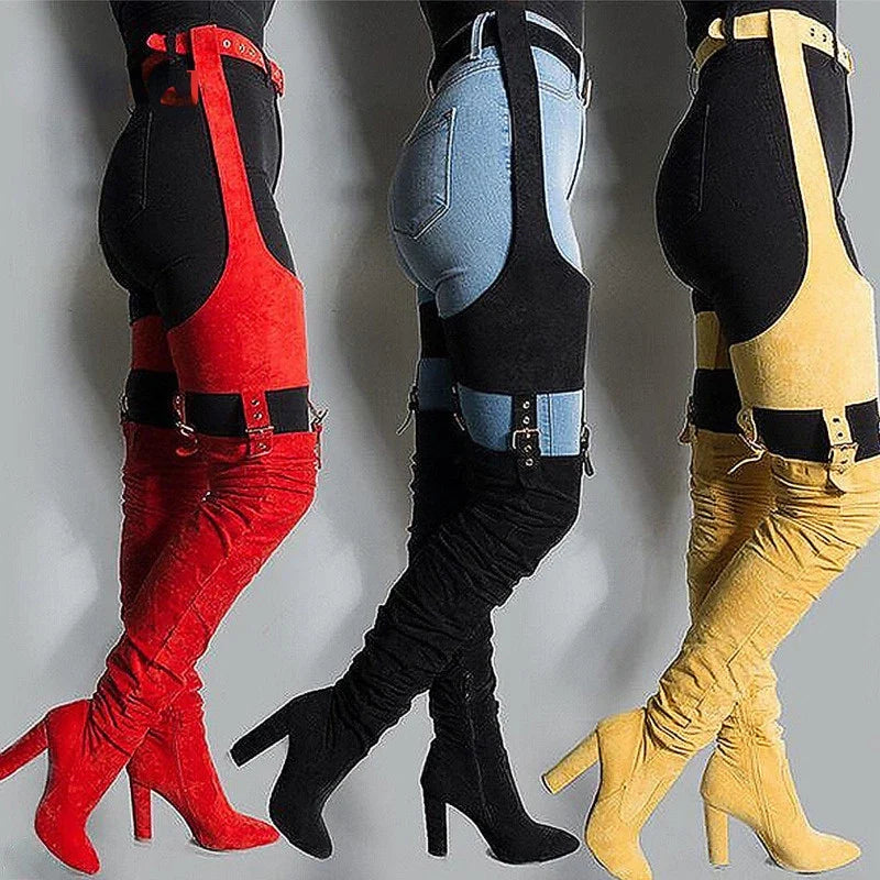 Sexy Belt Buckle Suede Over The Knee Boots