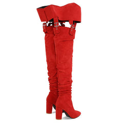 Sexy Belt Buckle Suede Over The Knee Boots