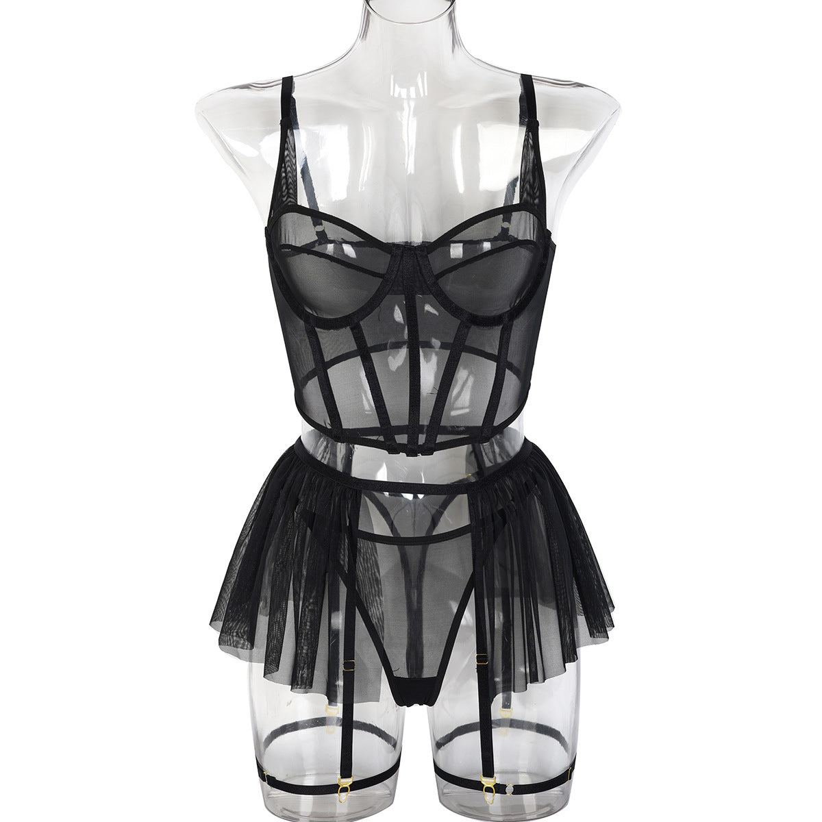 Sexy Black Underbust Corset Mature See Through Lingerie Lace Bustier