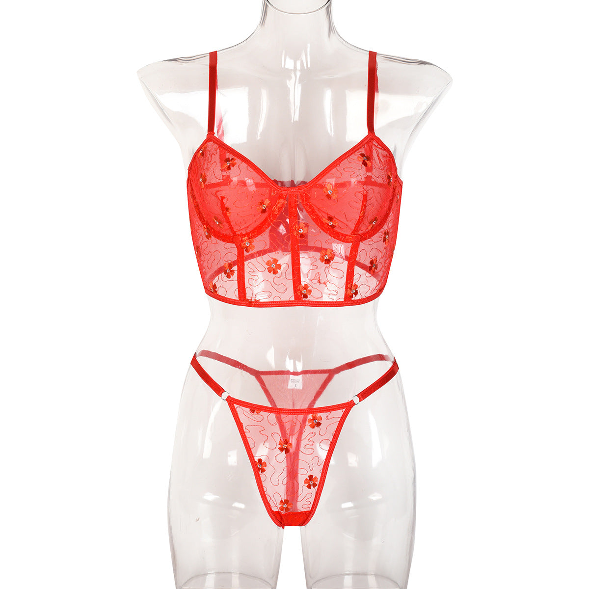 Sexy Lace Lingerie with Gloves Hot Red Bra and Panty Sets Sheer Corset