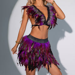 Sexy Lingerie Bra Set Extreme Bondage Harness Lingerie Feather Skirt