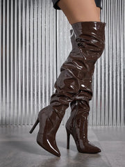 Sharp Pointed Patent Leather Women's Boots