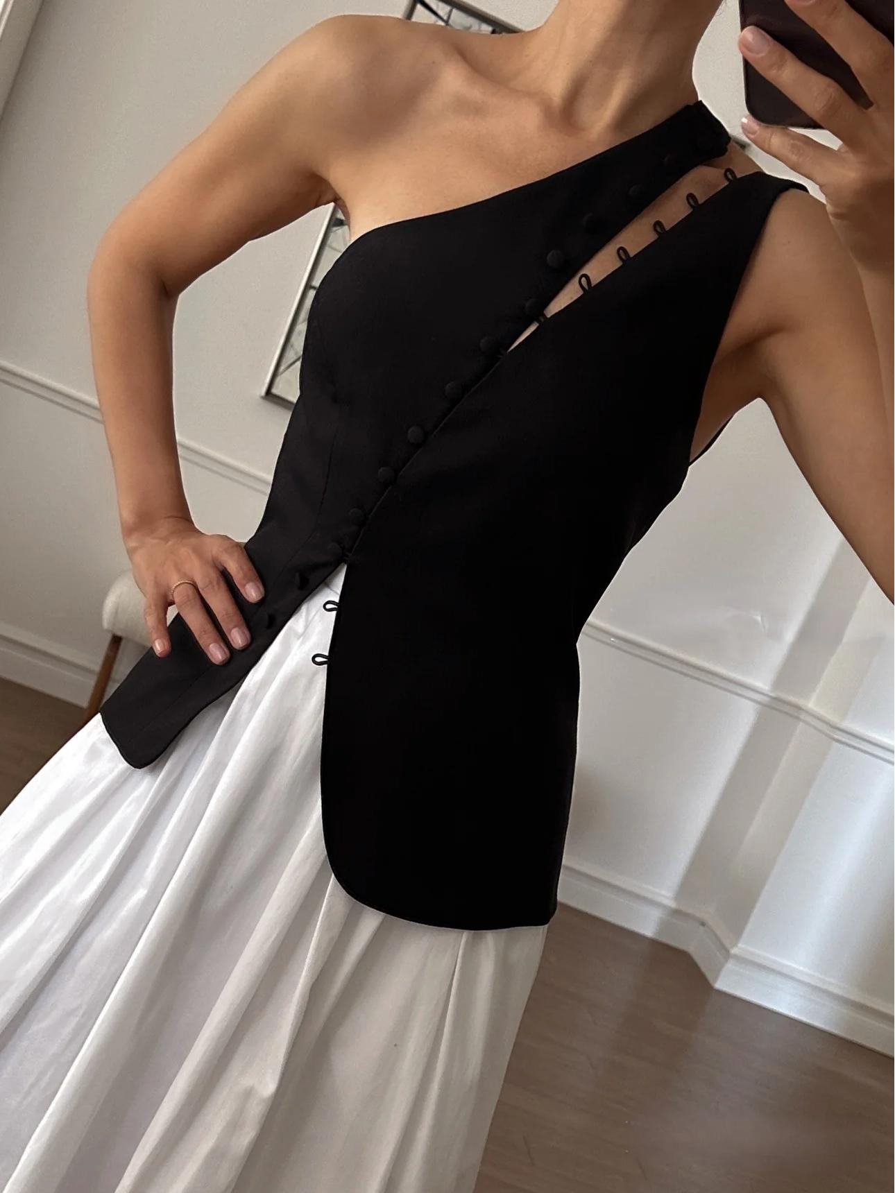 Ascent One-Shoulder Button Detail Top