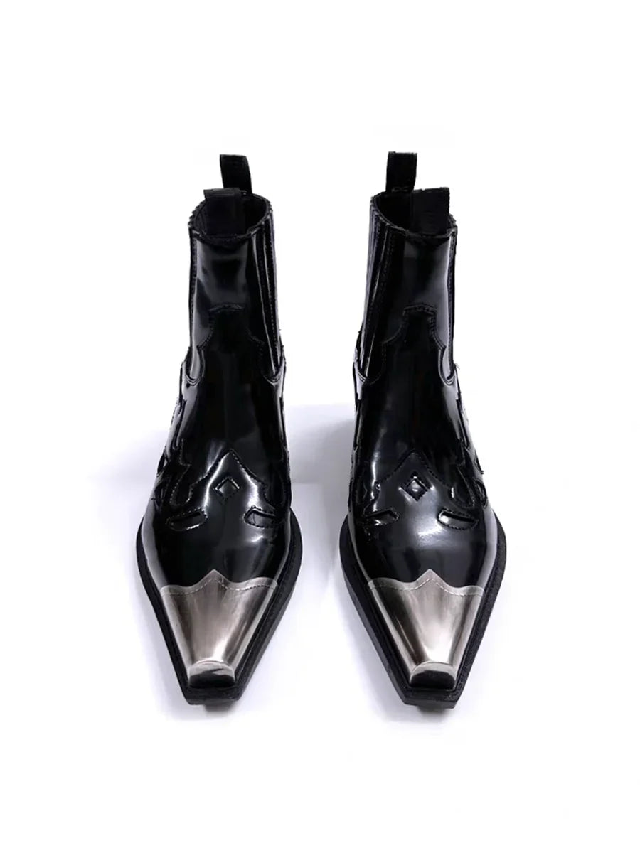 Spanish brand metal punk booties autumn and winter western cowboy men's and women's pointed Chelsea boots