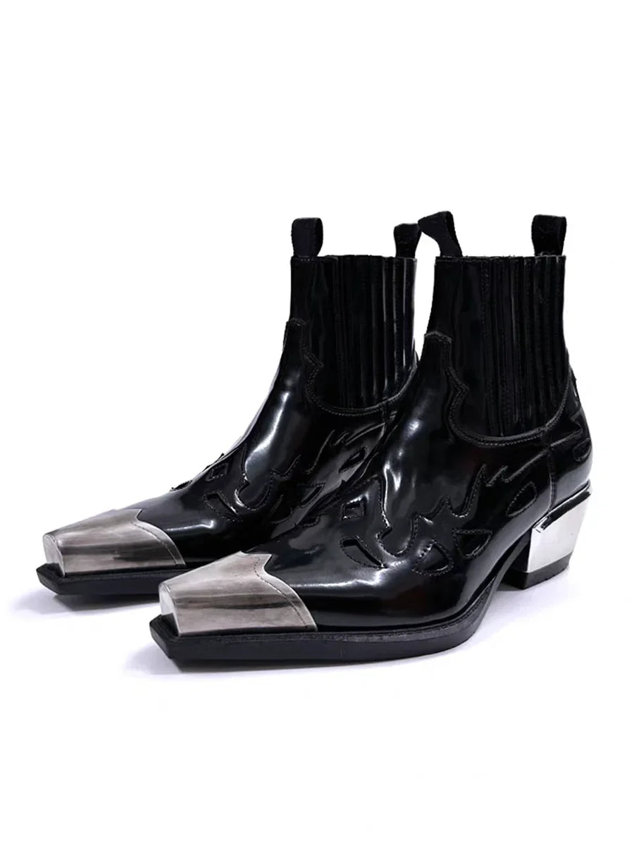 Spanish brand metal punk booties autumn and winter western cowboy men's and women's pointed Chelsea boots