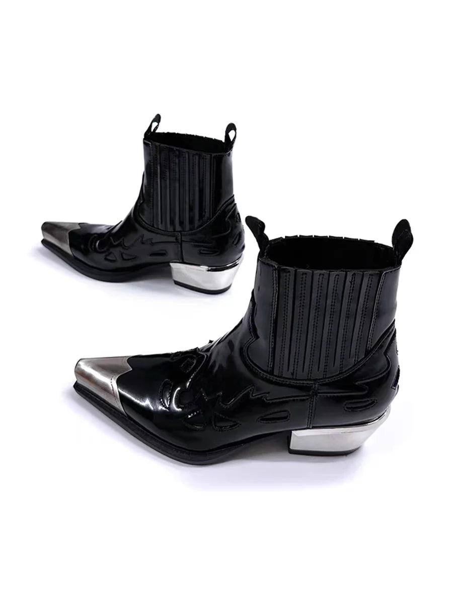 Spanish brand metal punk booties autumn and winter western cowboy men's and women's pointed Chelsea boots