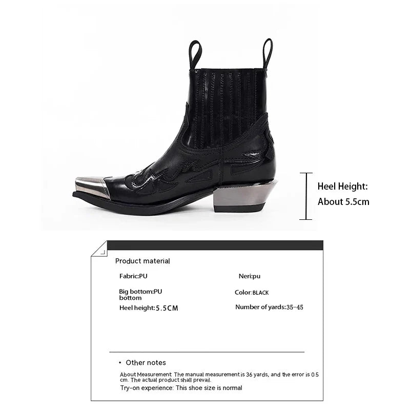 Spanish brand metal punk booties autumn and winter western cowboy men's and women's pointed Chelsea boots