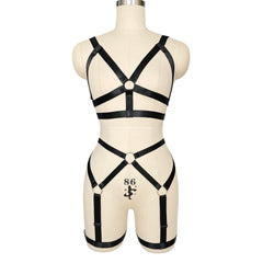 Strapy Sexy Valentines Lingerie Set Latina Black Body Harness Lingerie Women  Bra Panties