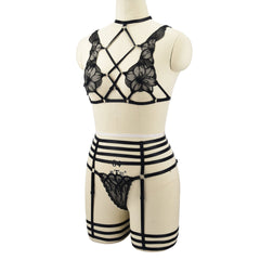 Submissive Sexy Valentines Lingerie Set Hot Strappy Harness Lingerie Chubby Bra Panties