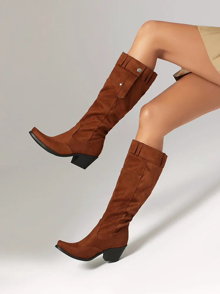 Suede Knee High Western Cowboy Boots