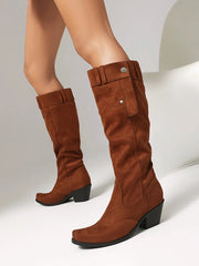 Suede Knee High Western Cowboy Boots