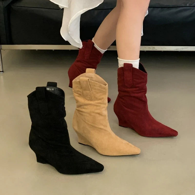 Suede Sexy Wedge Ankle Boots
