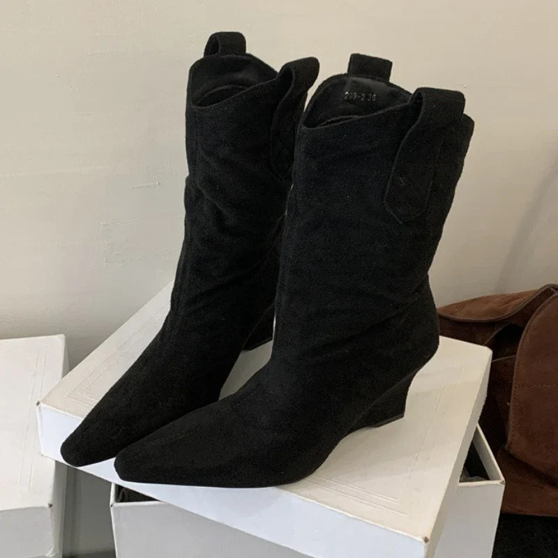 Suede Sexy Wedge Ankle Boots