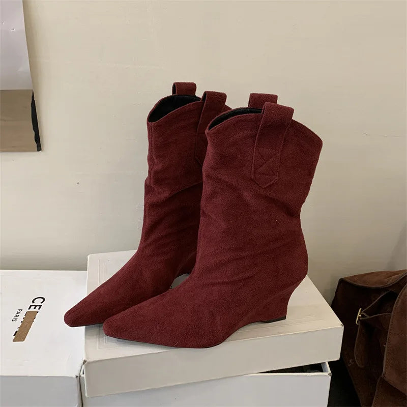 Suede Sexy Wedge Ankle Boots