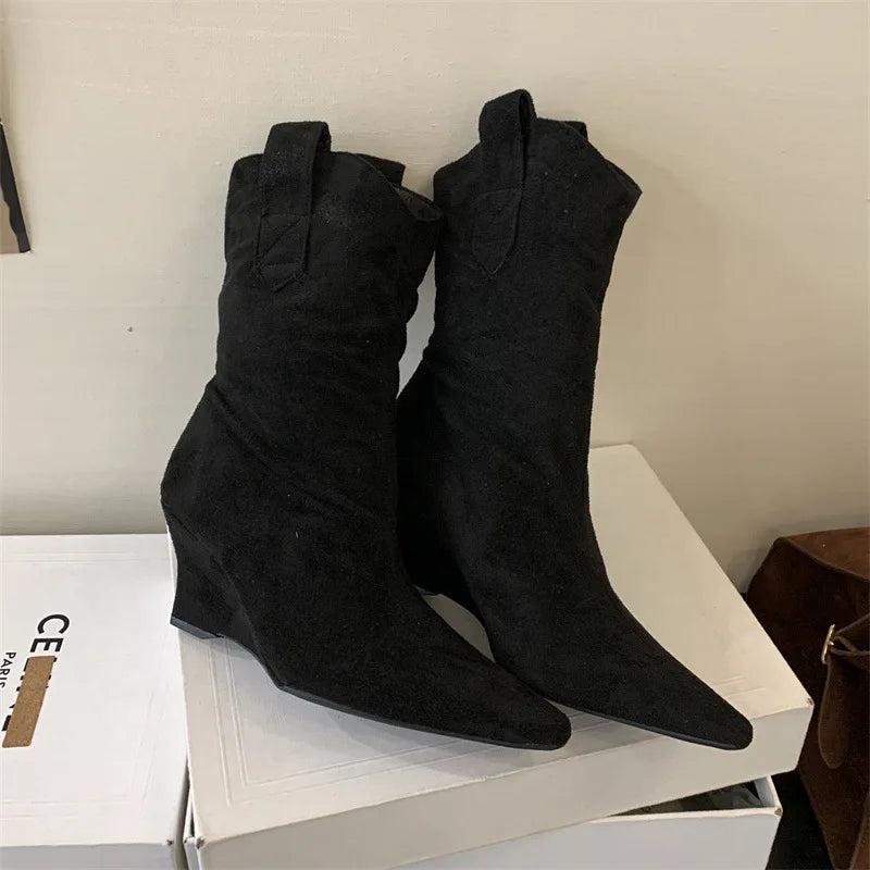 Suede Sexy Wedge Ankle Boots