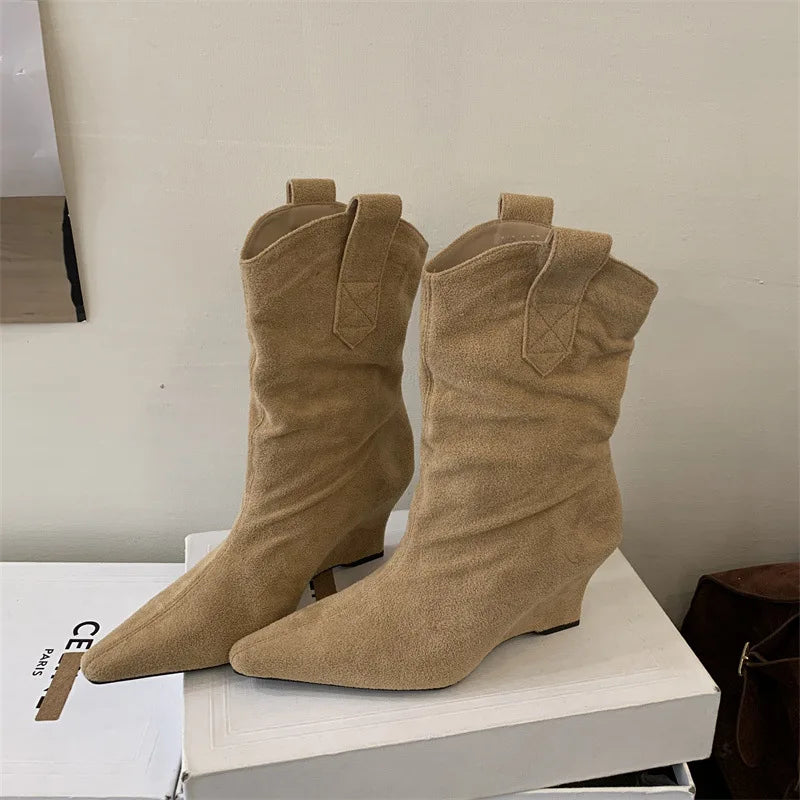 Suede Sexy Wedge Ankle Boots