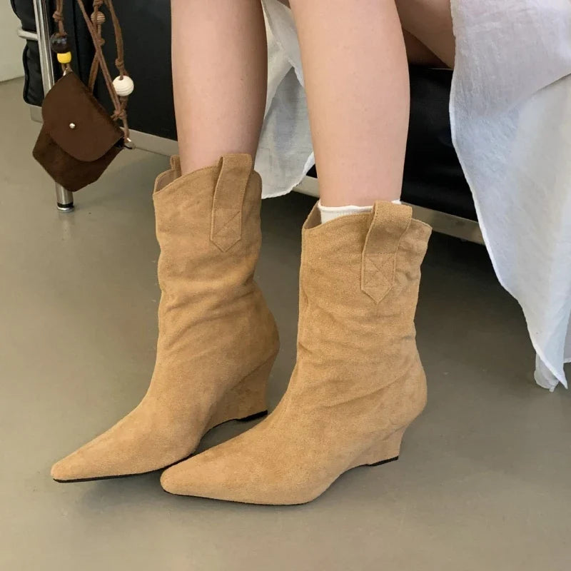 Suede Sexy Wedge Ankle Boots