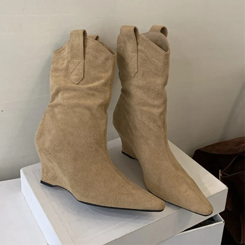 Suede Sexy Wedge Ankle Boots