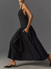 Sleeveless Linen Drop-Waist Midi Dress