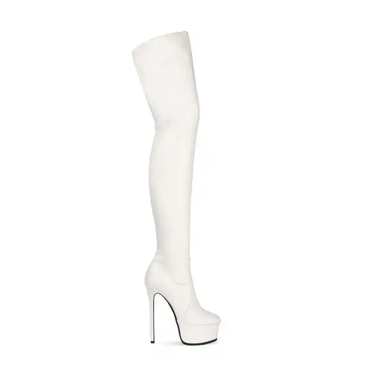White High Heels Platform Boots