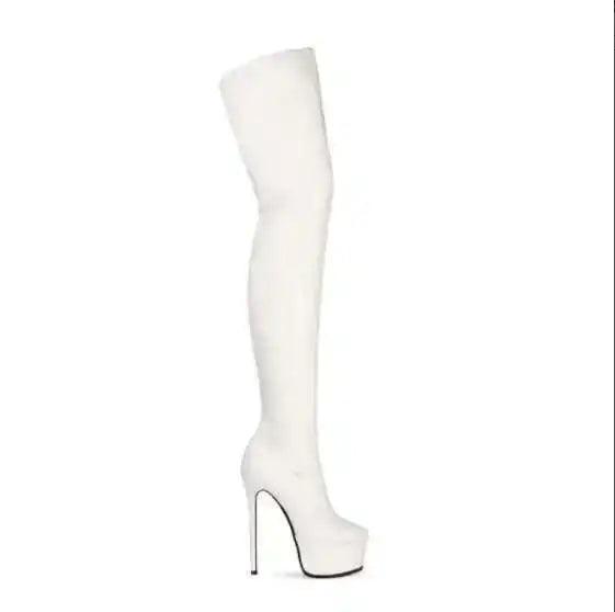 White High Heels Platform Boots