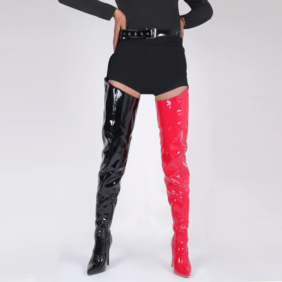 White Sexy Stiletto Heel Belt Buckle Over The Knee Boots