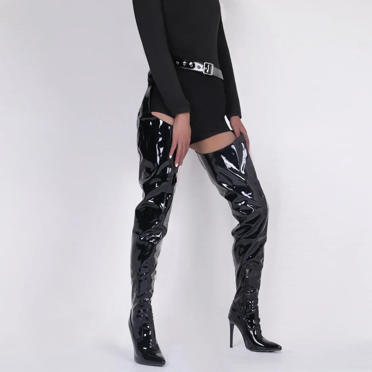 White Sexy Stiletto Heel Belt Buckle Over The Knee Boots