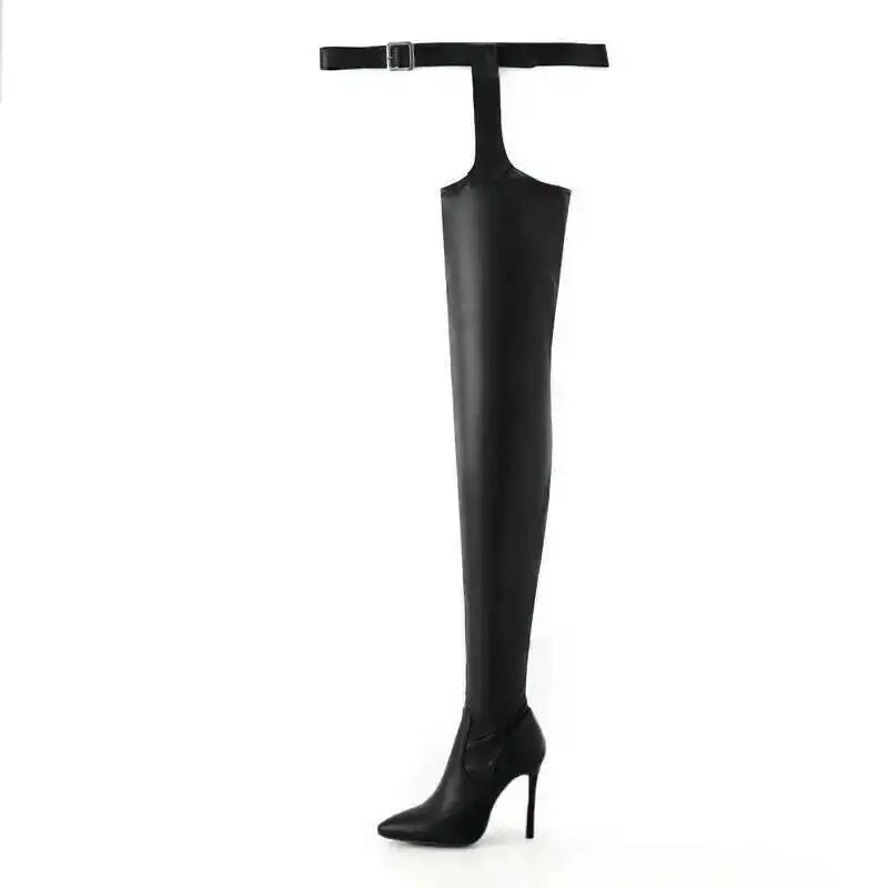 White Sexy Stiletto Heel Belt Buckle Over The Knee Boots