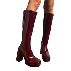 Wine Red Knee High Boots